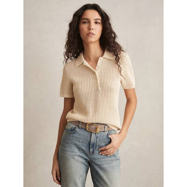 Reiss Evi Stitch Polo Shirt, Ivory