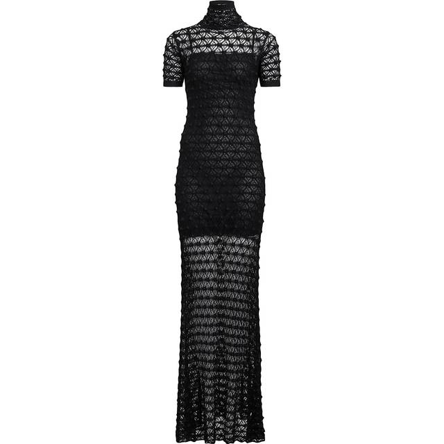 Mock-Neck Short-Sleeve Sheer Lace Gown - NOIR ALAIA - 38 FR (6 US)