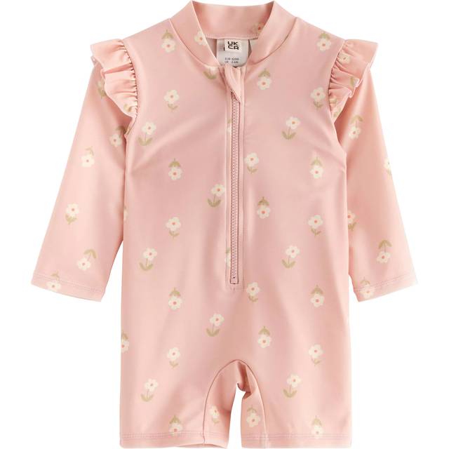 Lindex Baby Frilly Long Sleeve Swimsuit, Light Dusty Pink