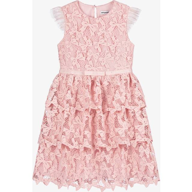 Self-Portrait Girls Pink Guipure Lace Bow Dress - 5-6 year
