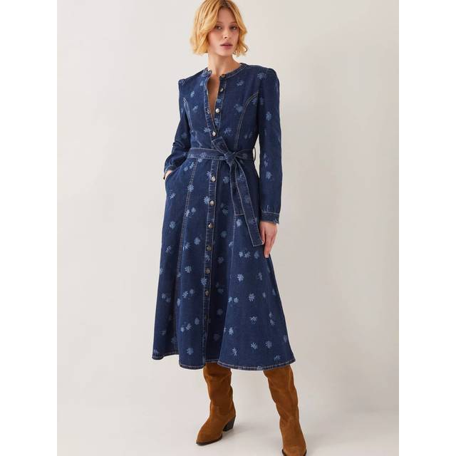Monsoon Lulu Daisy Denim Shirt Dress, Blue