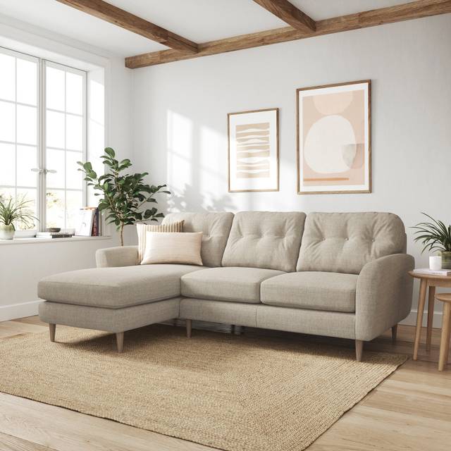 Sven Chunky Tonal Weave Large Corner Chaise Sofa - Natural
