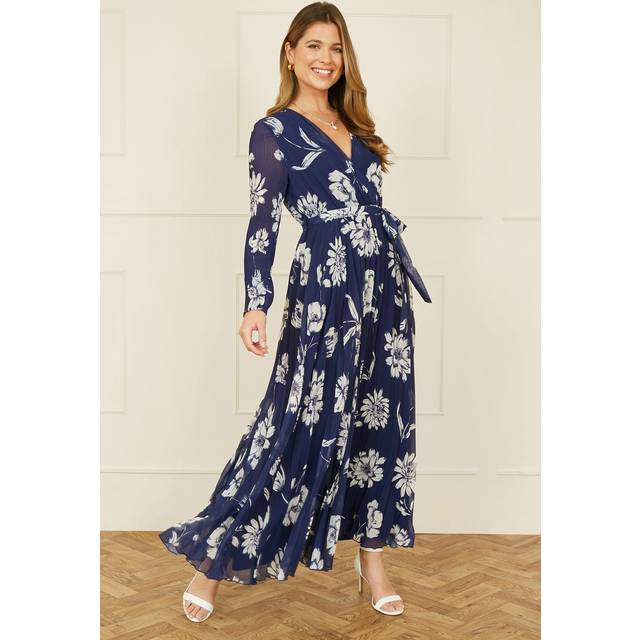 Yumi Floral Pleated Wrap Maxi Dress, Green/White