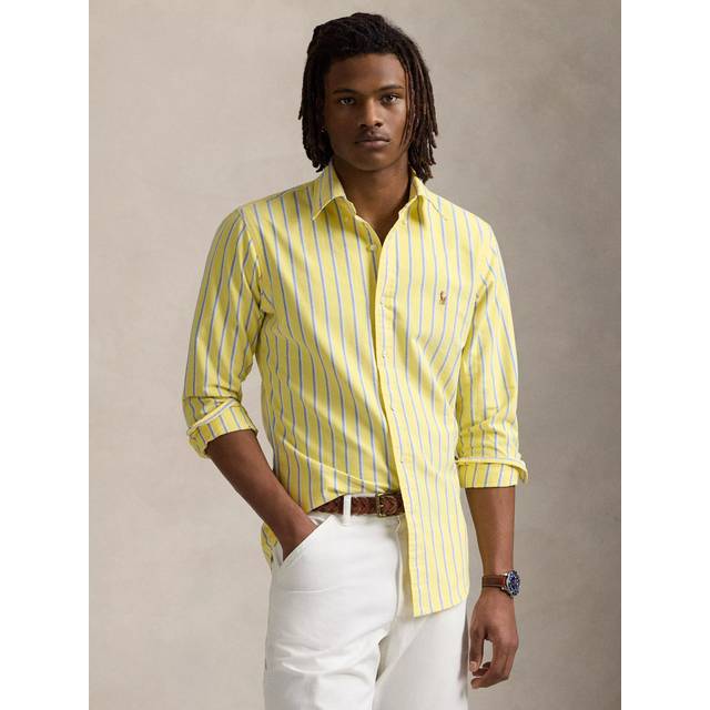 Ralph Lauren Stripe Cotton Custom Fit Oxford Shirt, Yellow/Blue