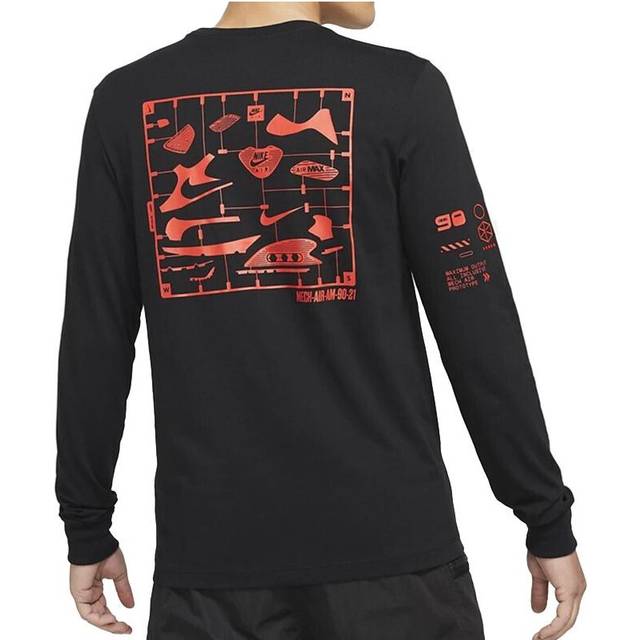 Men's Nike Air Back Print Sports Round Neck Long Sleeves Black T-Shirt - BLACK