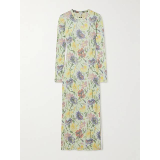Floral Printed Mesh Tube Long Sleeve Midi Dress - MULTICOLOR - Medium
