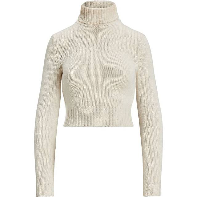 Turtleneck Lofty Silk Jersey Crop Sweater - CREAM - Medium