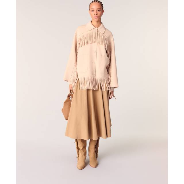 Manteau En Double Face À Franges - Beige - Maje -  Matière principale: 71% laine, 24% polyester, 2% acrylique, 2% polyamide, 1% viscose - Prêt-à-porter > Hauts > Manteaux