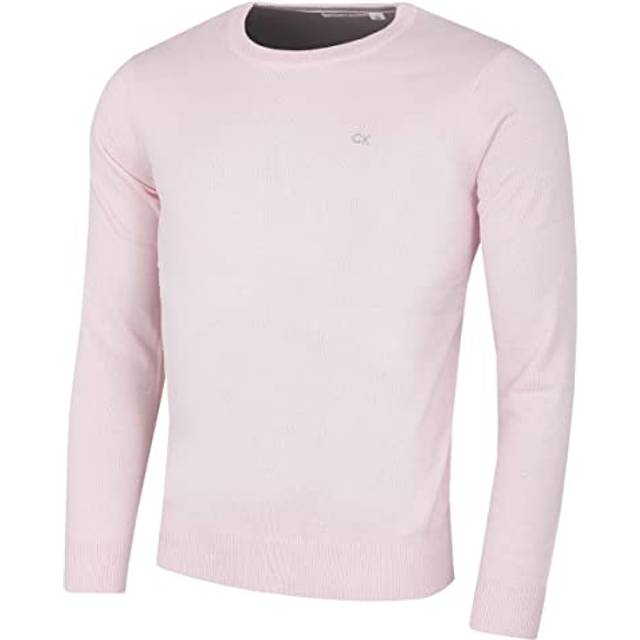 (L, Pink) Calvin Klein Mens 2022 Crew Neck Cotton Breathable Golf Sweater
