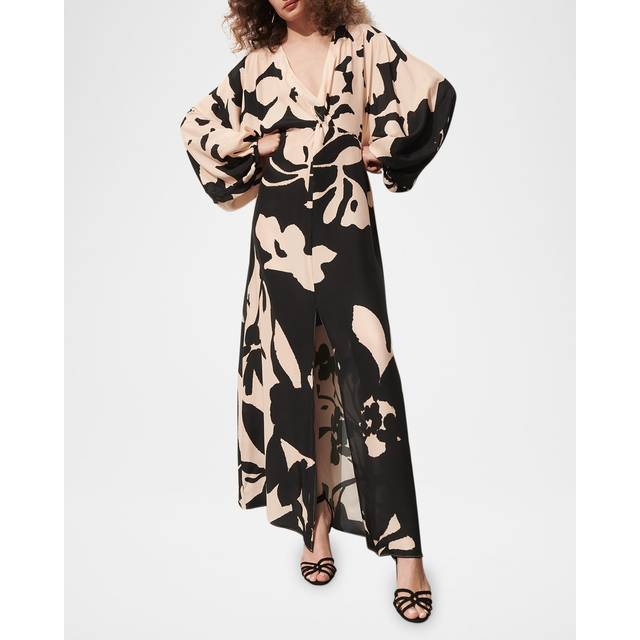 Brenna Floral-Print Balloon-Sleeve Slit Maxi Dress - ENCHANTED GARDEN SAHARA SAND - 10