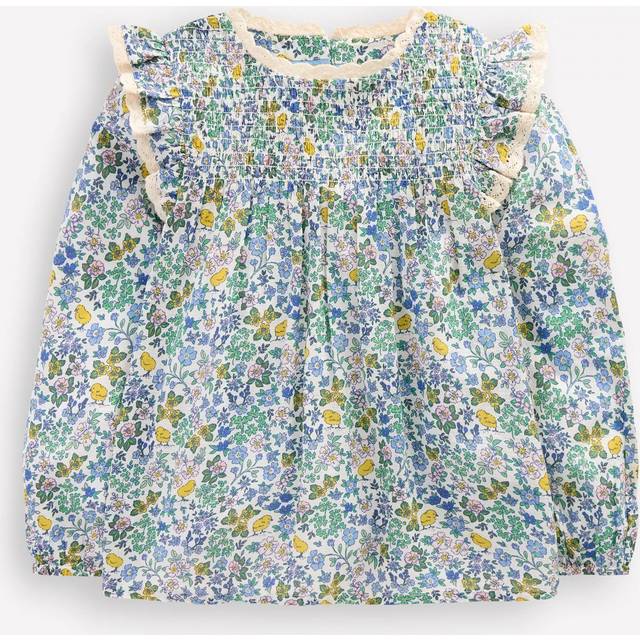 Mini Boden Kids' Dorothy Smock Blouse, White Chick Floral