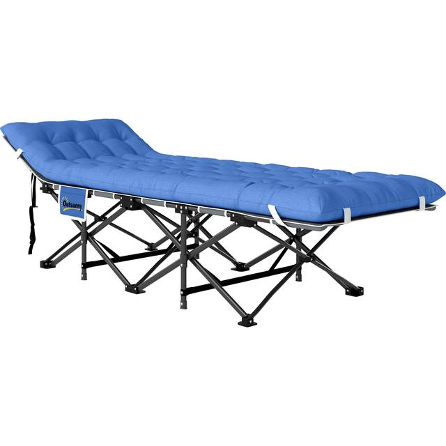 Hopfällbar Campingsäng med 9 cm Madrass och Sidoficka – 150 kg Kapacitet Mörkblå