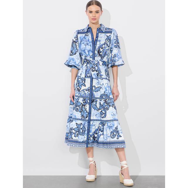 Geneva Tiered Button-Front Midi Dress - SCROLL SYMPHONY