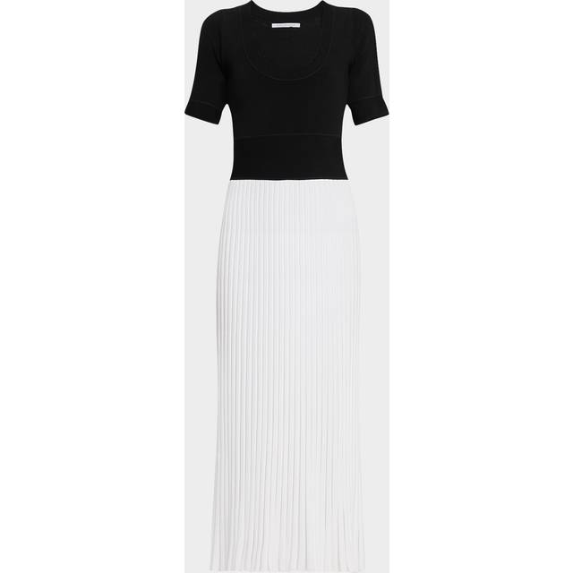 Short-Sleeve Pleated Knit Midi Ballet Dress - Black/White Color Bl - Large