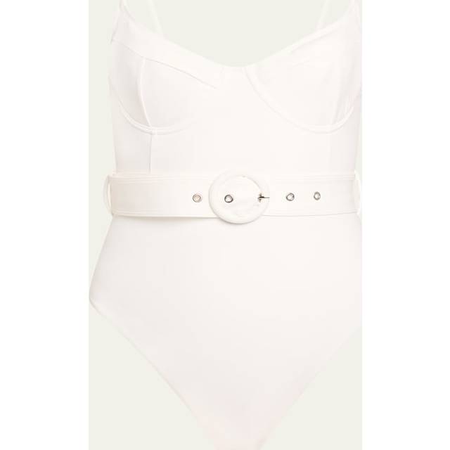 Noa Belted Bustier One-Piece Swimsuit - WHITE - Medium