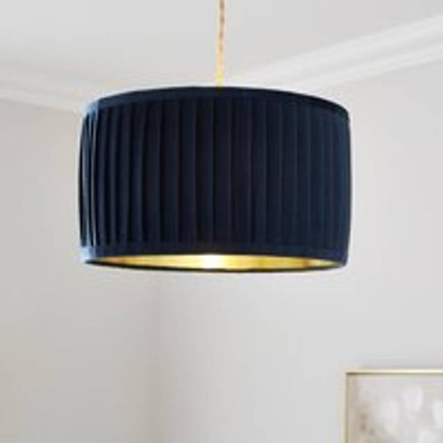 Sawyer Pleated Velvet Drum Lamp Shade - Navy