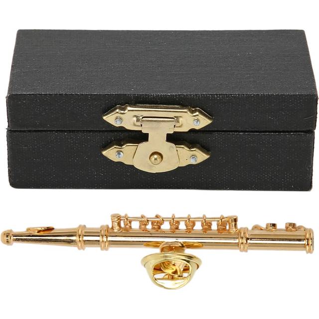 Flute Brooch Pin Fashion Elegant Gold Mini Musical Instrument Brooch with Red Velvet Lined