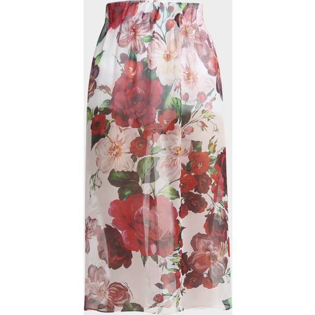 Bouquet Rose Chiffon Sheer Midi Skirt - PATTERN - 48 IT (12 US)