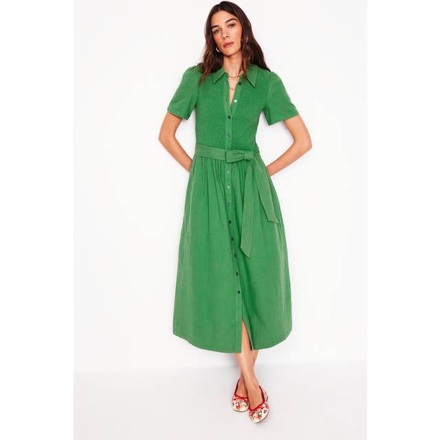 Boden Amber Double Cloth Midi Dress, Iguana Green