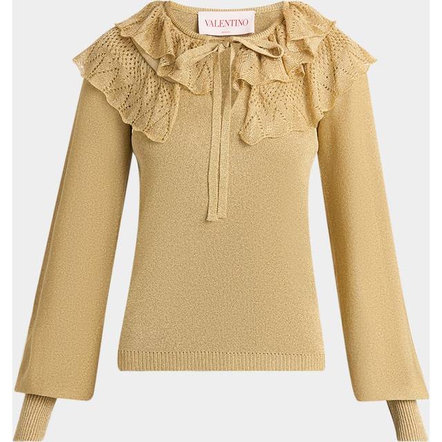 Ruffle Metallic Knit Sweater - GOLD BRONZE - Small
