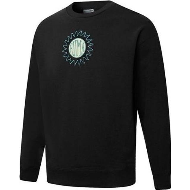 PUMA Downtown Graphic Crew Tr Living Series Logo Embroidered Pattern Knit Round Neck Pullover Black 533677-01