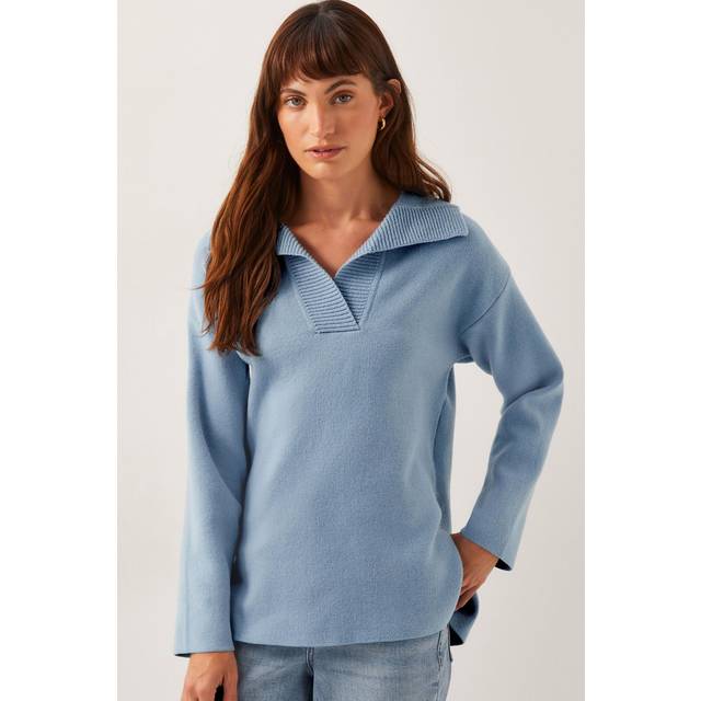 Monsoon Cherry Oversized Collar Jumper, Light Blue