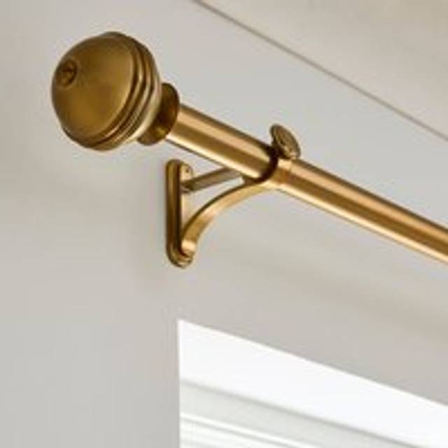 Traditional Ball Fixed Metal Curtain Pole with Rings - Antique Gold