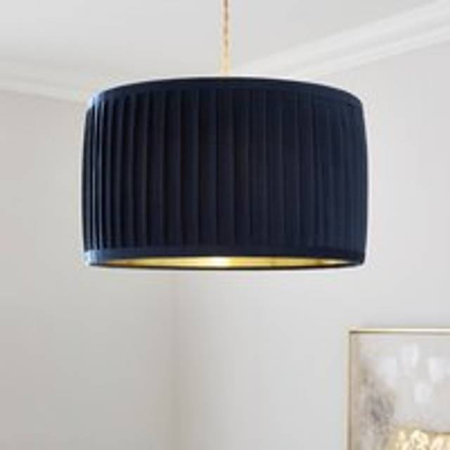 Sawyer Pleated Velvet Drum Lamp Shade - Navy