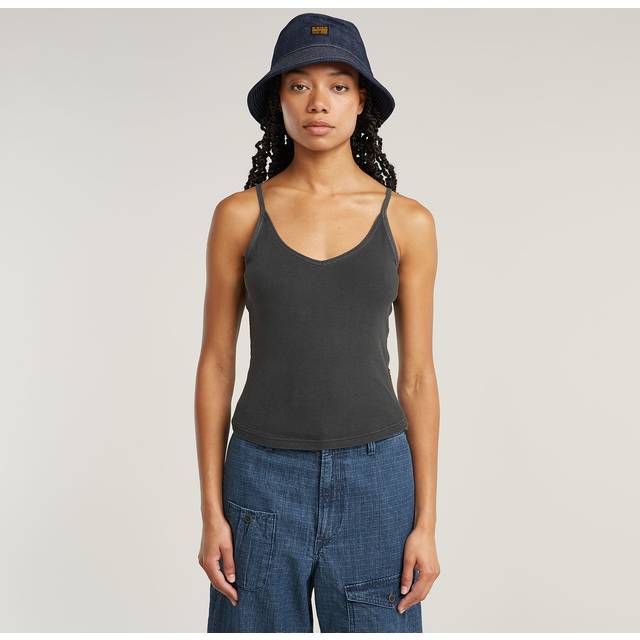 Spaghetti Strap Rib Top - Black - Women