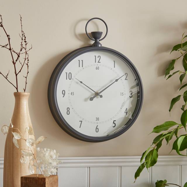 Pewter Vintage Pocket Watch Indoor Outdoor Wall Clock