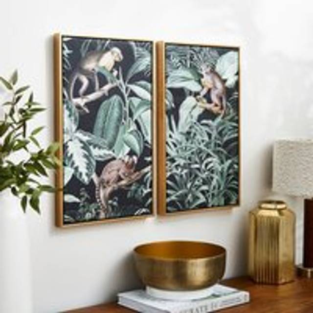 Set of 2 Monkey Framed Canvases - Multicolor