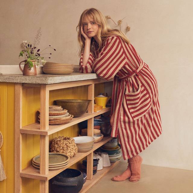 Sandstone Red Pembroke Stripe Cotton Robe | Small/Medium | Piglet in Bed