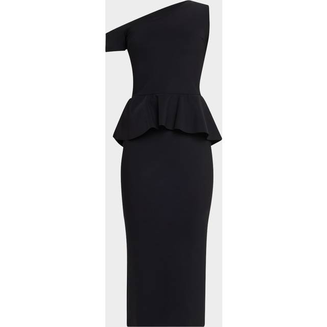 Bodycon One-Shoulder Peplum Midi Dress - BLACK - 14