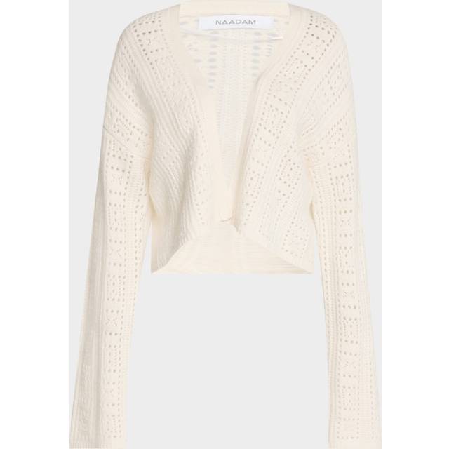 Cashmere Open-Stitch Crop Cardigan - White - Large