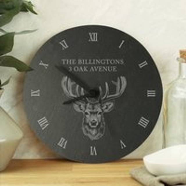 Personalised Stag Slate Wall Clock - Grey