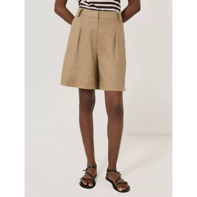 Jigsaw Pleated Pure Linen Bermuda Shorts, Sand
