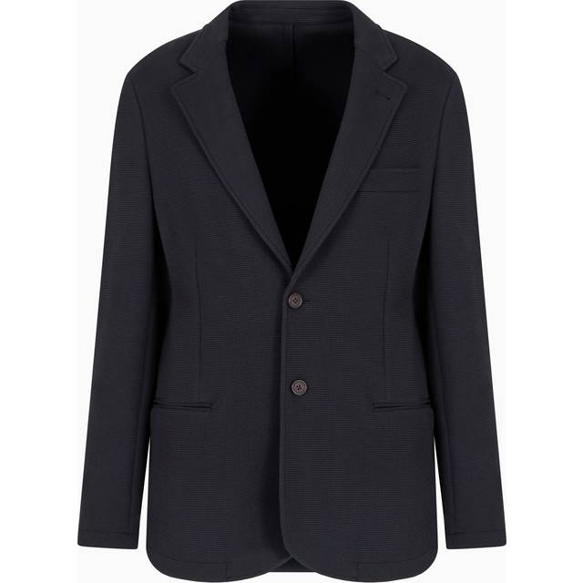 Emporio Armani, Jacka, Herr, L, Bomull, Bomull Stretch Jacka med Knappar och Fickor - blue (L)