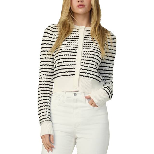 The Pointelle Dani Cardigan - MILKBLACK STRIPE - Large