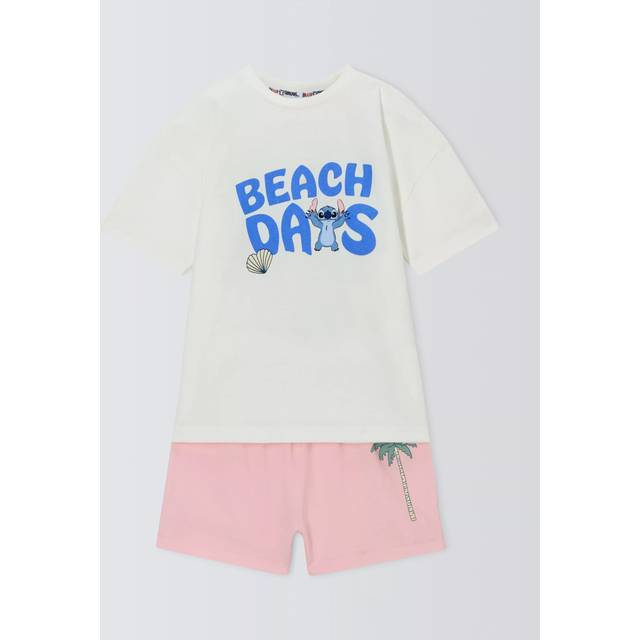 Lilo & Stitch Kids' Lilo & Stitch Cotton Shortie Pyjama Set, White/Multi