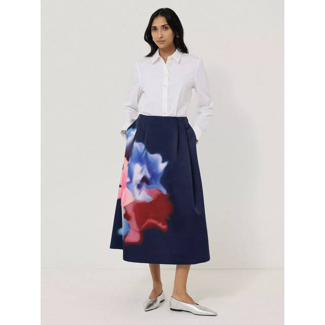 Jigsaw Dream Floral Satin Skirt, Navy/Multi