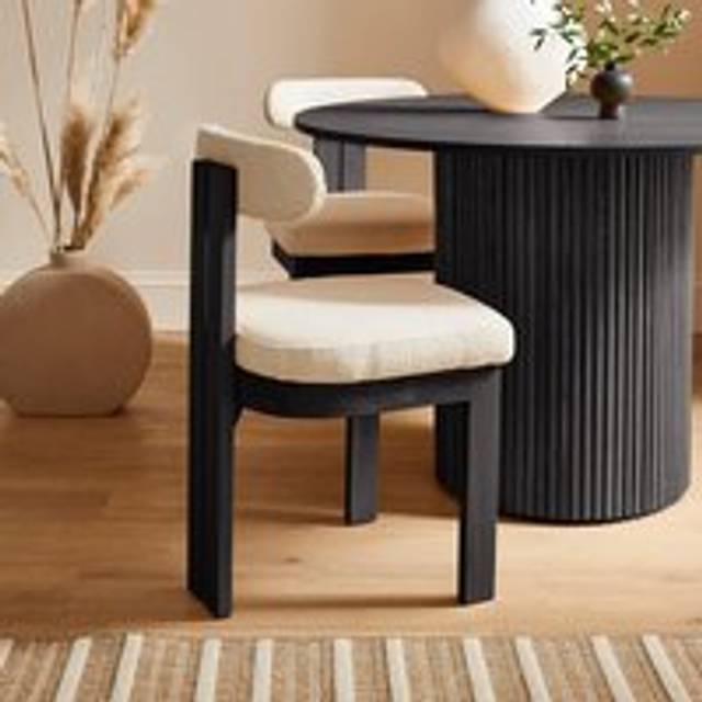 Lovato Dining Chair Stained Oak, Ivory Boucle - Black Stained Wood