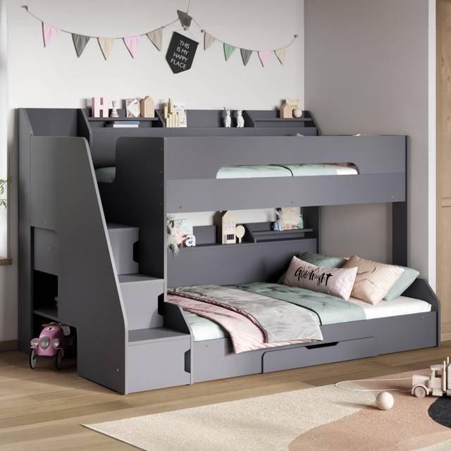 Flair Furniture Flair Slick Staircase Triple Bunk Bed - Grey, Grey