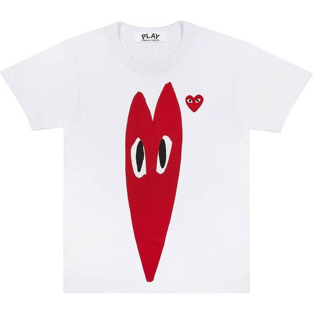 COMME des GARCONS PLAY Long Heart Printing Short Sleeve 'White Red' AZ-T224-051-1