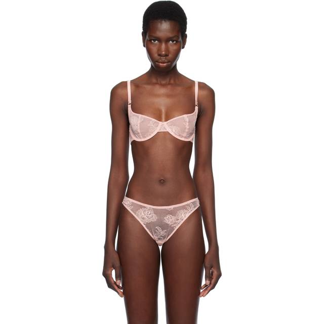 Fleur du Mal Pink Bouquet Lace Scooped Balconette Bra - 0993 Peach Blossom - US 32B