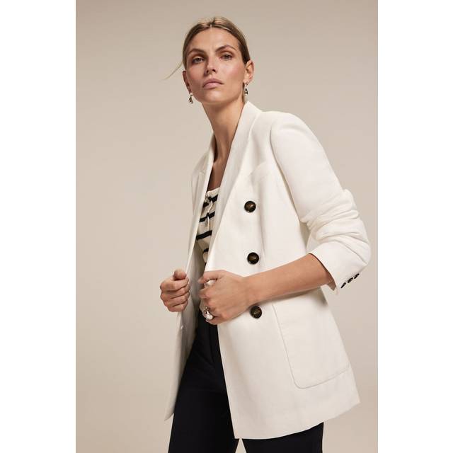Mint Velvet Linen Blend Double Breasted Blazer, Ivory