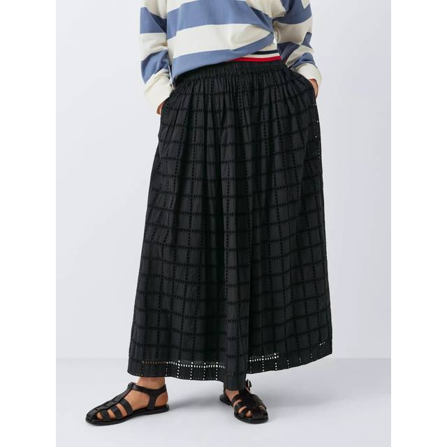 John Lewis ANYDAY Broderie Cotton Maxi Skirt, Black