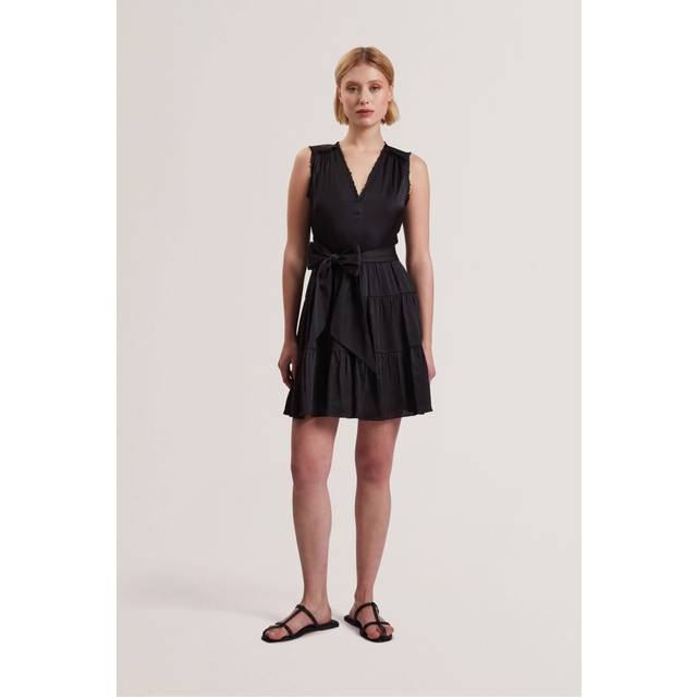 Sleeveless Tie Waist Tiered Mini Dress