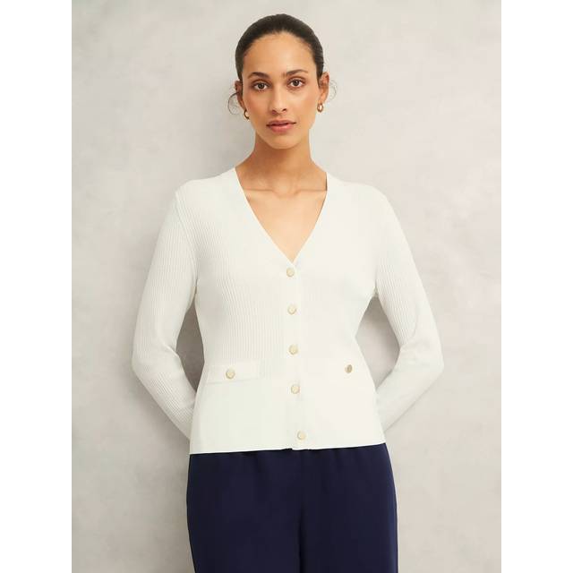 Hobbs Aubrey Ribbed Cardigan, Ivory