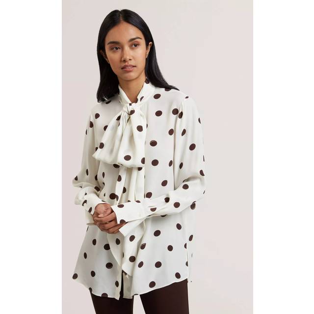 Ted Baker Alizaa Polka Dot Tie Neck Top, Ivory