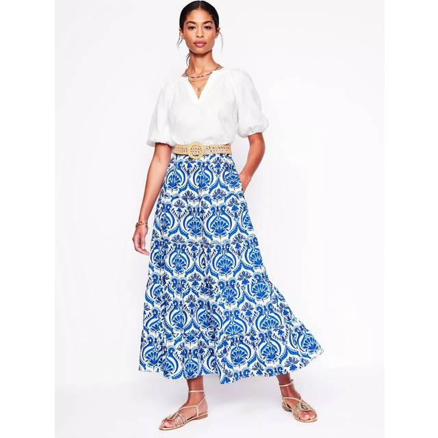 Boden Nadia Cotton Tiered Maxi Skirt, Blue